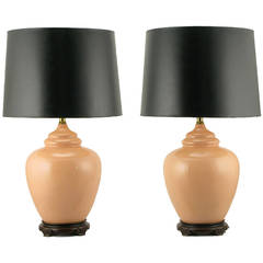 Pair Peach Crackle-Glaze Chinoiserie Table Lamps 6