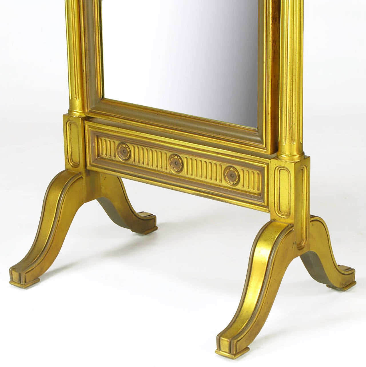 Gilt Wood Neoclassical Full Length Cheval Floor Mirror In Excellent Condition In Chicago, IL