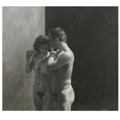 Robert Kinsell Charcoal and Gouache of Nude Couple 1