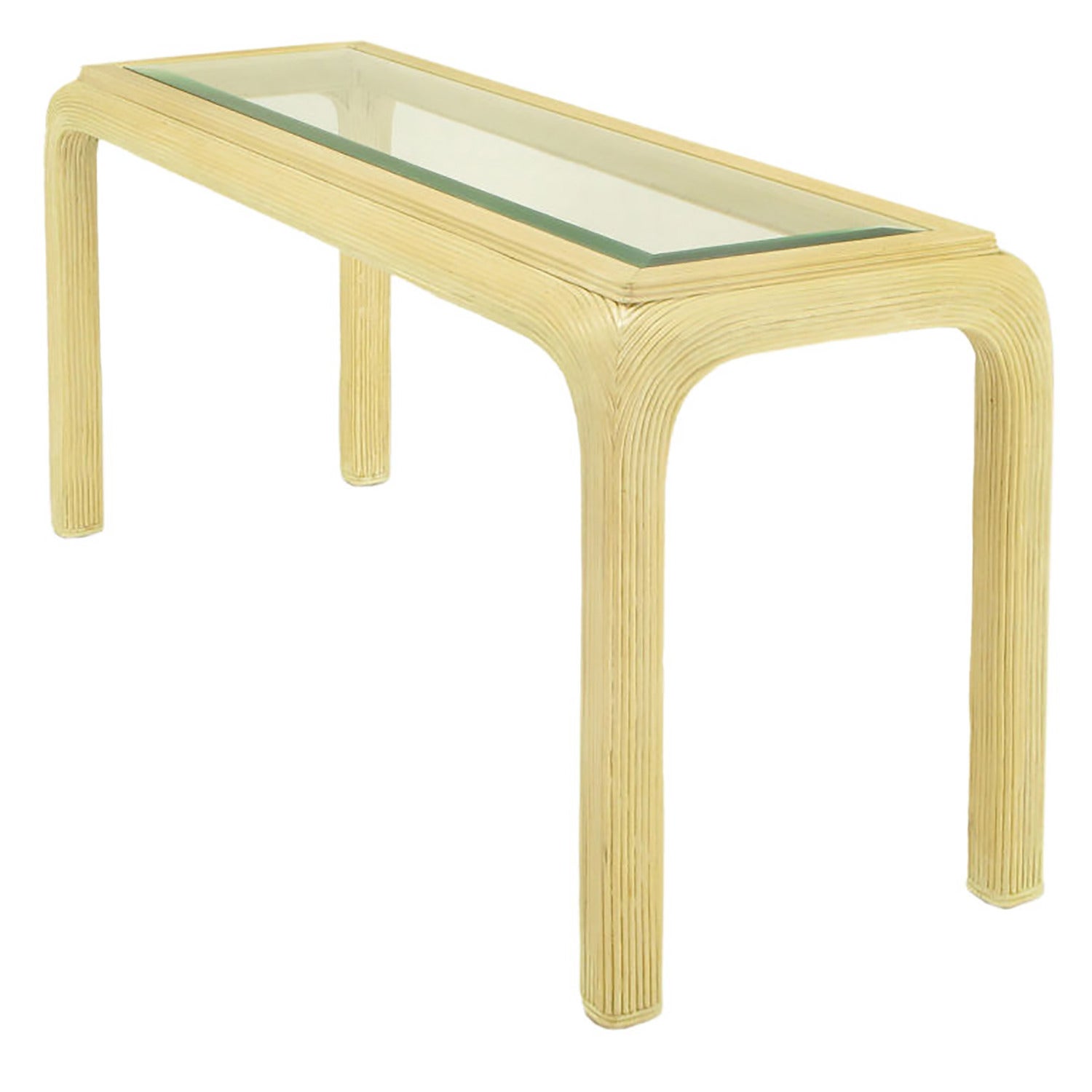 Ivory Glazed Reeded Rattan Console Table For Sale