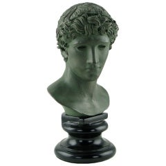 Verdigris Finish Cast Stone Bust Of Young Roman Noble
