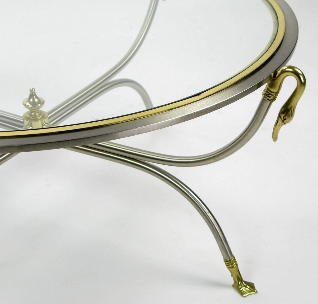 Swan Motif Italian Nickel and Brass Coffee Table In Good Condition In Chicago, IL