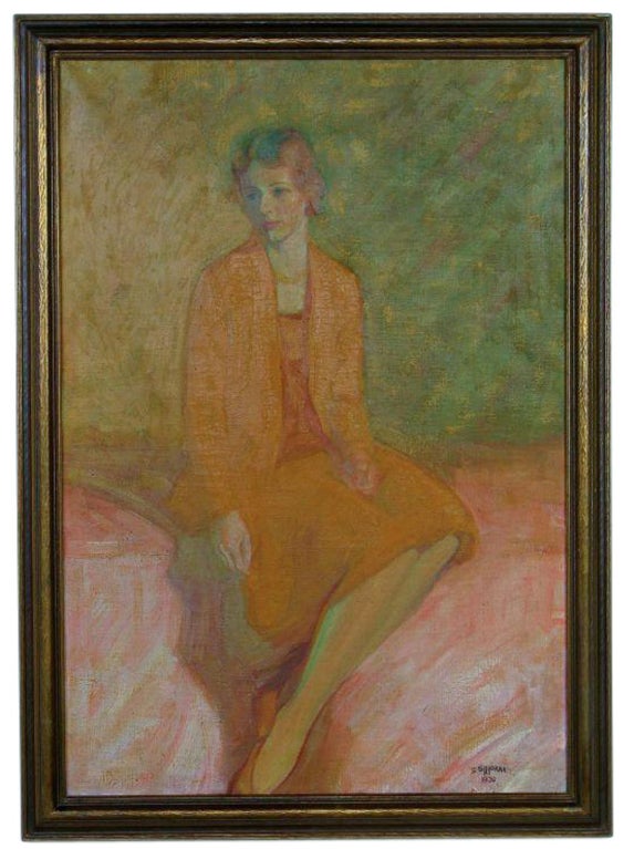 A serene pastel oil painting of a fashionable young woman of the 1920s, painted by Earl Steffa Moran. Moran's later artwork of less demurely attired lasses would be admired by millions of men around the world. In the original frame.

Earl Steffa