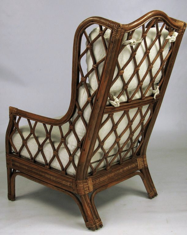 Rattan & Cane Wing Chair With Matching Ottoman 1