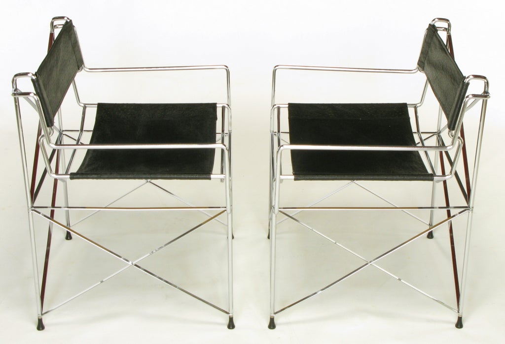 Italian Pace Collection Chrome & Ostrich Leather Sling Chairs