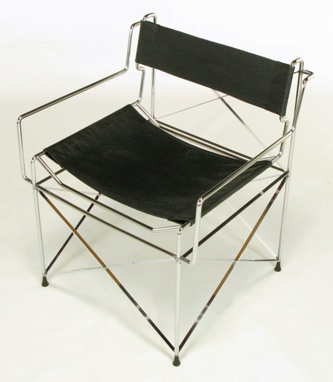 Pace Collection Chrome & Ostrich Leather Sling Chairs 1