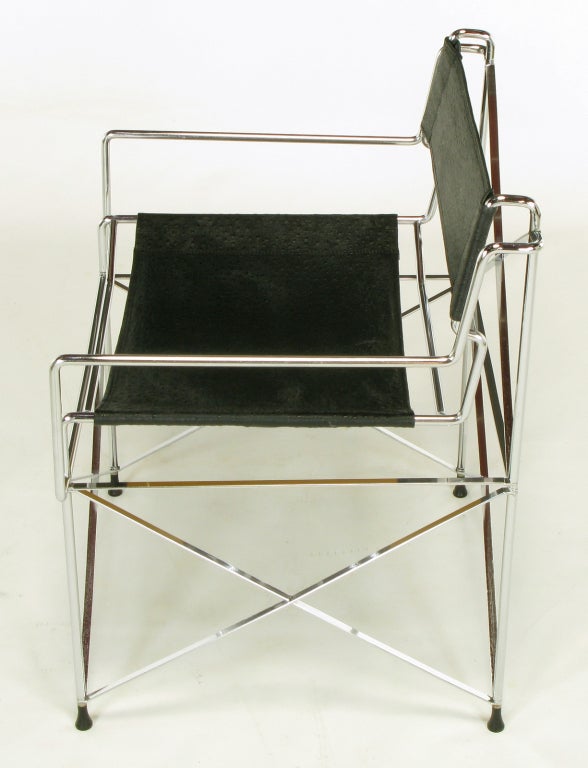 Pace Collection Chrome & Ostrich Leather Sling Chairs 2