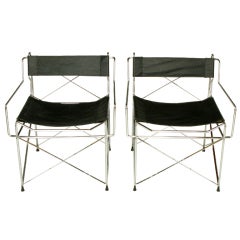 Pace Collection Chrome & Ostrich Leather Sling Chairs
