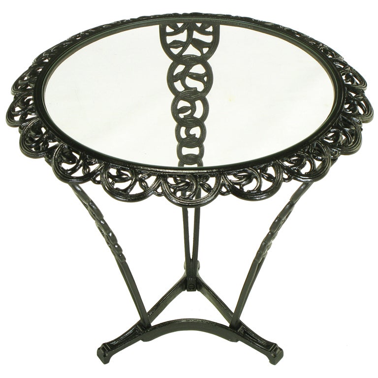 1920s Art Deco Black Enameled Iron End Table