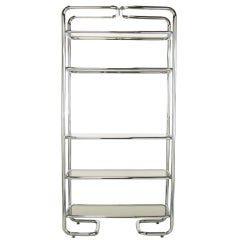 Tubular Chrome & Smoked Glass Five Shelf Etagere.