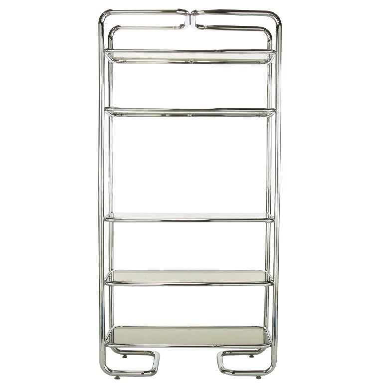 Tubular Chrome & Smoked Glass Five Shelf Etagere.