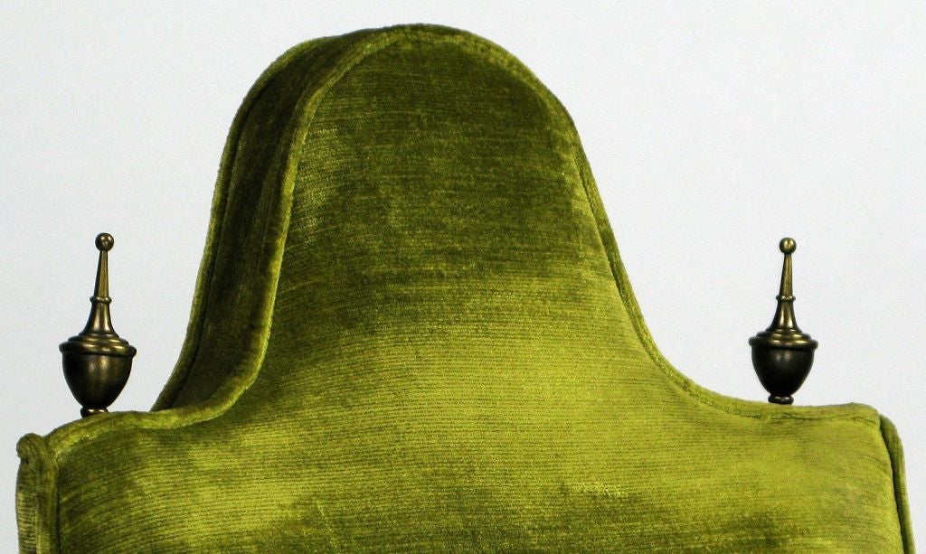 Mid-20th Century Henredon Green Velvet & Walnut Sculptural Slipper Chair