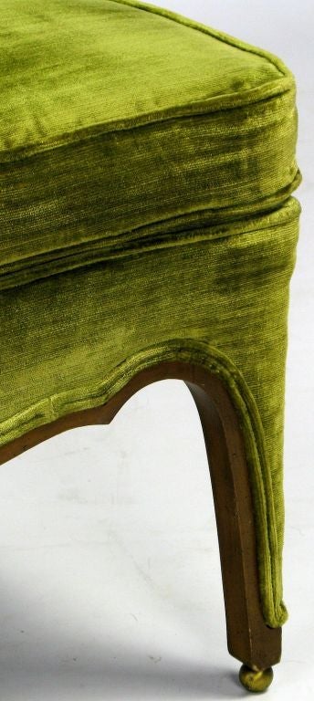 Wood Henredon Green Velvet & Walnut Sculptural Slipper Chair