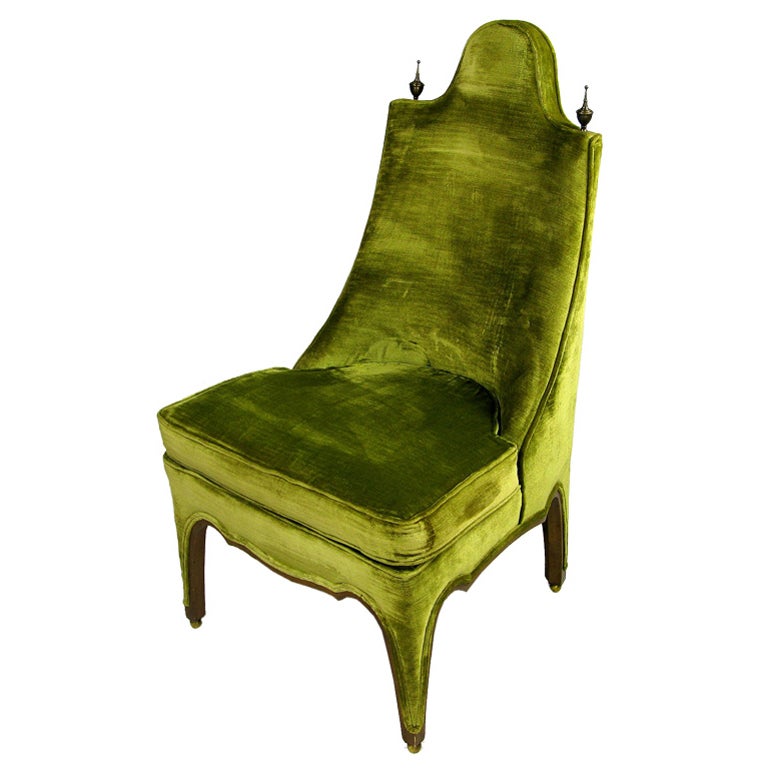 Henredon Green Velvet & Walnut Sculptural Slipper Chair