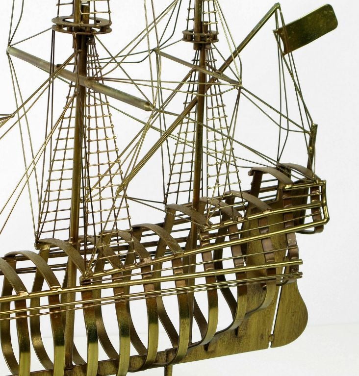 Sculptural Tall Sailing Ship In Brass 1