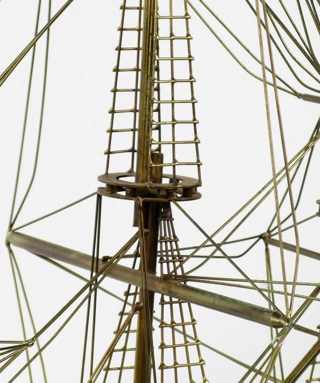 Sculptural Tall Sailing Ship In Brass 3