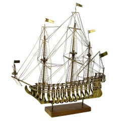 Sculptural Tall Sailing Ship In Brass
