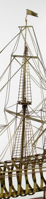 Sculptural Tall Sailing Ship In Brass 4