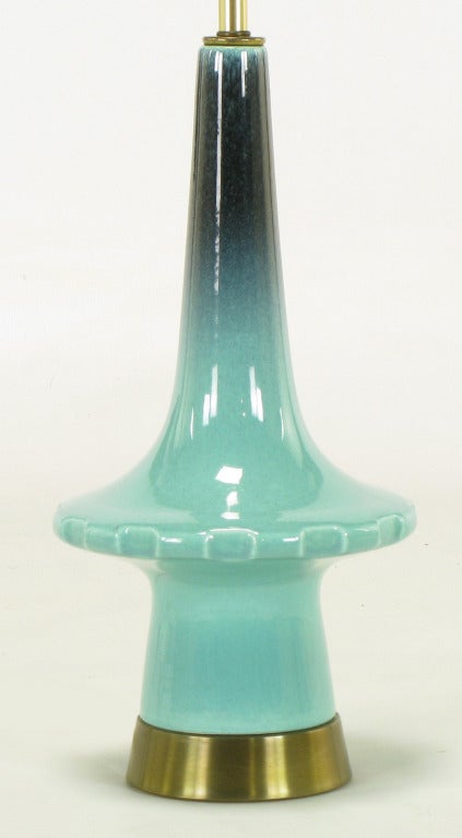 American 1950s Aqua & Midnight Blue Pottery Table Lamp