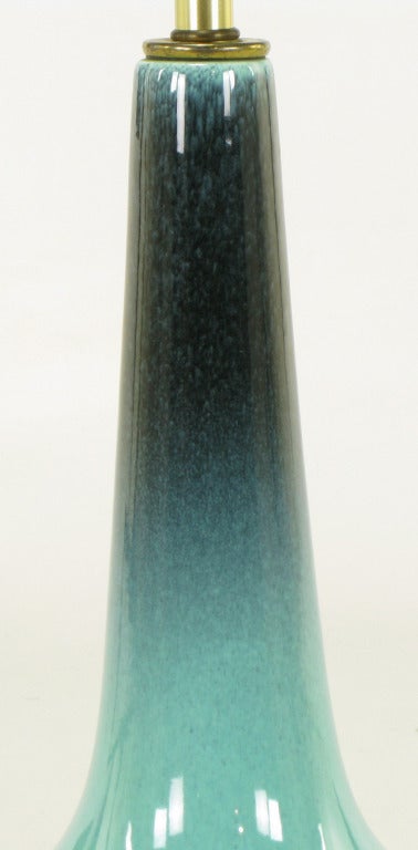 Mid-20th Century 1950s Aqua & Midnight Blue Pottery Table Lamp