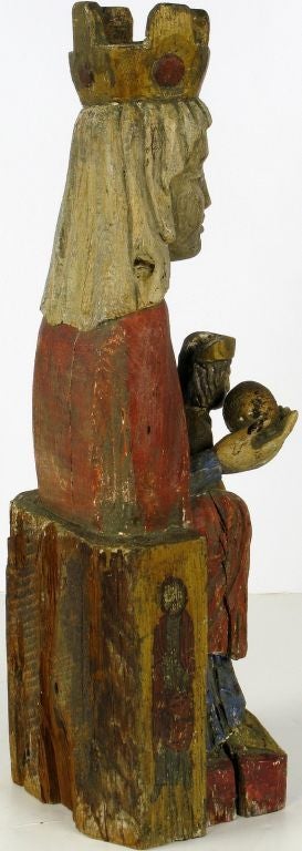 Mexican Polychrome Carved Wood Santos Of Madonna & Child