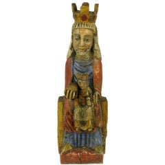 Antique Polychrome Carved Wood Santos Of Madonna & Child