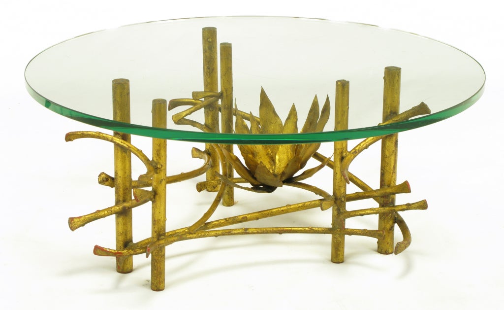 American Brutalist Gilt Iron Lotus Coffee Table in the Manner of Silas Seandel