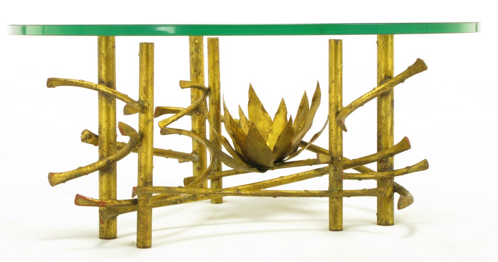 Brutalist Gilt Iron Lotus Coffee Table in the Manner of Silas Seandel In Excellent Condition In Chicago, IL