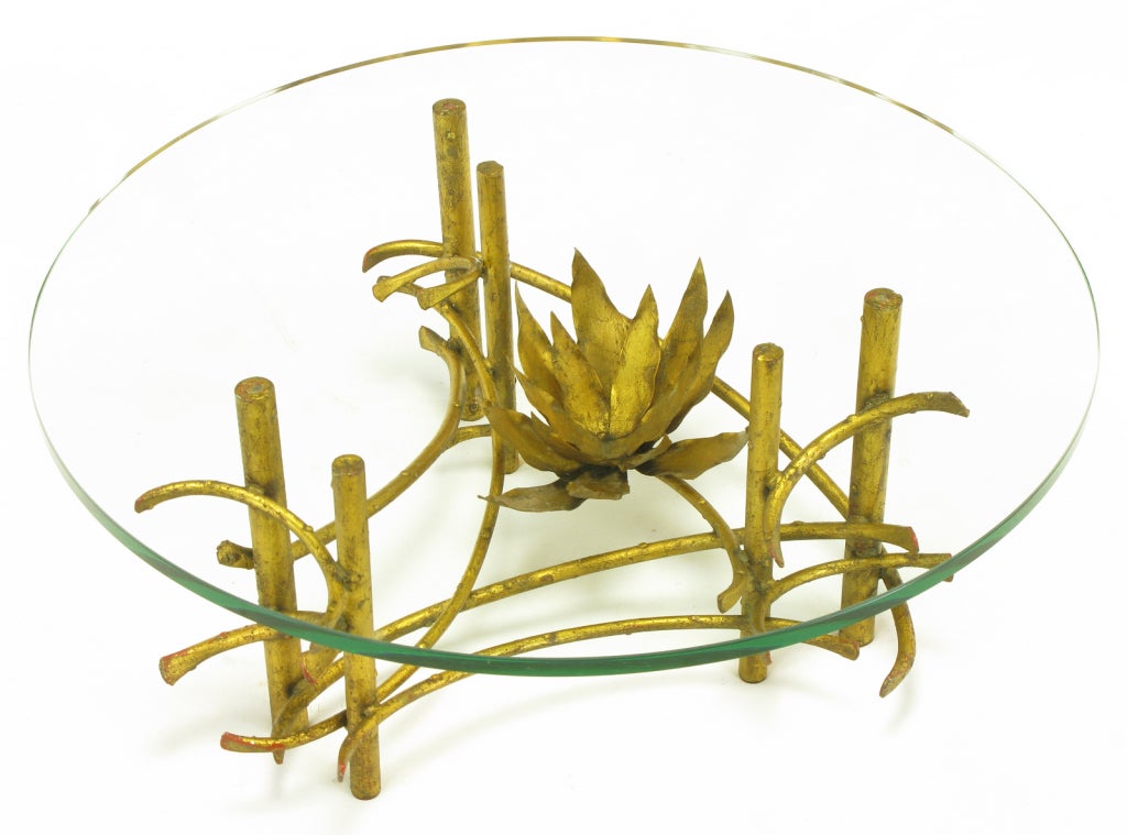 Mid-20th Century Brutalist Gilt Iron Lotus Coffee Table in the Manner of Silas Seandel