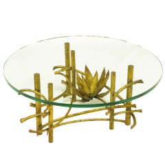 Brutalist Gilt Iron Lotus Coffee Table in the Manner of Silas Seandel