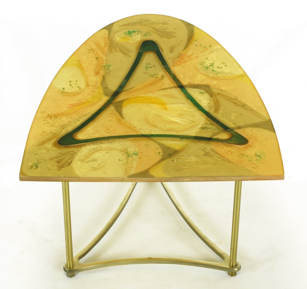 Demi-Ellipse Abstract Cast Resin & Brass Cocktail Table 1