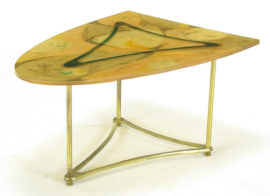Demi-Ellipse Abstract Cast Resin & Brass Cocktail Table 2