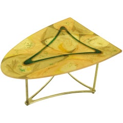 Vintage Demi-Ellipse Abstract Cast Resin & Brass Cocktail Table