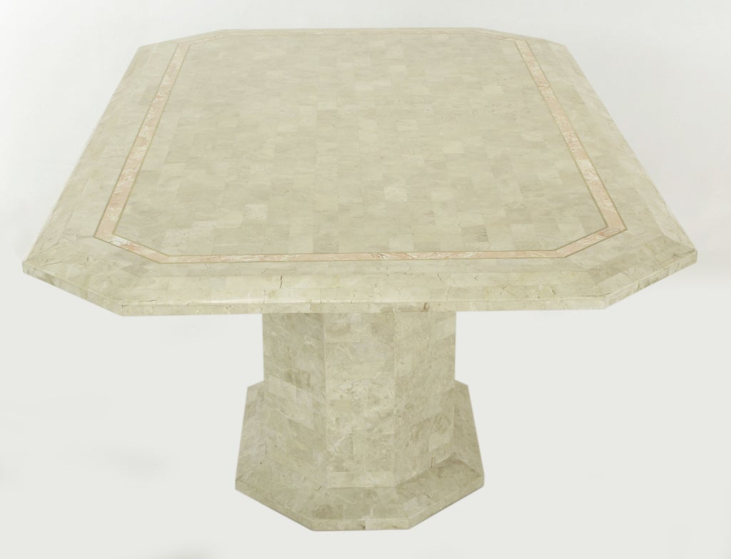 20th Century Tessellated Fossil Stone & Rouge Marble Pedestal Table