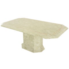 Tessellated Fossil Stone & Rouge Marble Pedestal Table