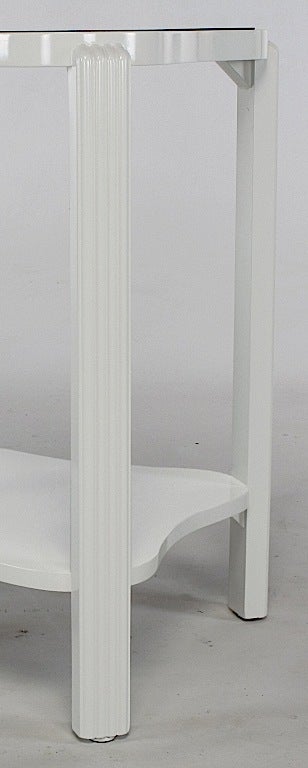 Maple Art Deco Two-Tier White Lacquer & Blue Mirror Side Table