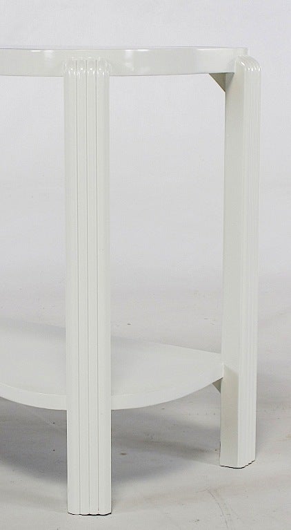 Pair 1930s Art Deco White Lacquer & Blue Mirror Side Tables 3