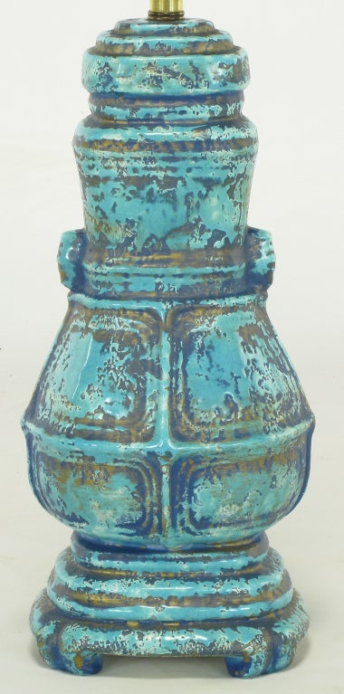 American Turquoise Glazed Urn Form Table Lamp