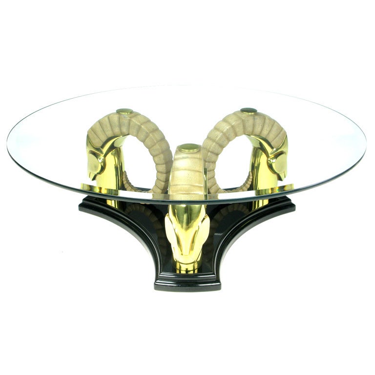 20th Century Stylized Deco Moderne Brass Ibyx Coffee Table