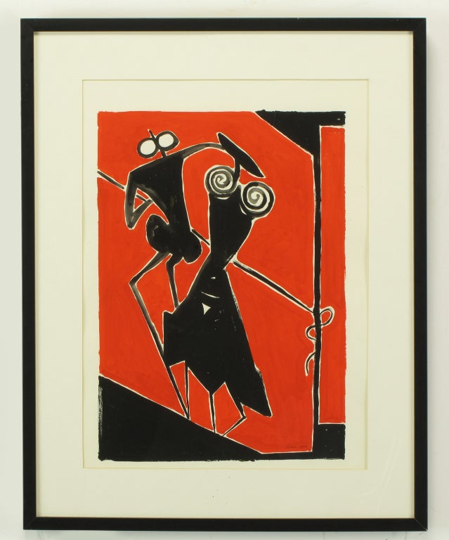 Ugo Sissa (1913-1980) Red & Black Tempera On Card