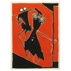Ugo Sissa (1913-1980) Red & Black Tempera On Card
