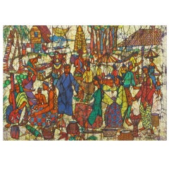 Colorful & Detailed 1968 Batik Painting By Kheng Wah Yong