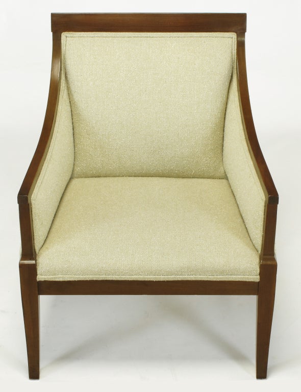 Mahogany Pair Wood Framed Regency Lounge Chairs With Tight Cushions
