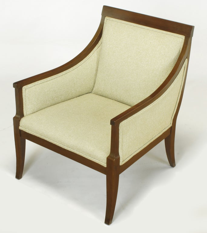 Pair Wood Framed Regency Lounge Chairs With Tight Cushions 1