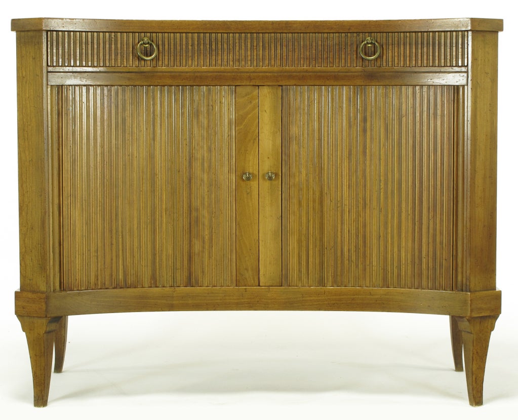 Mid-20th Century Pair Baker Reverse Bow-Front Walnut  Cabinets WithTambour Doors