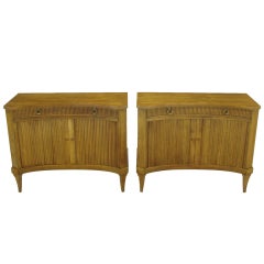 Vintage Pair Baker Reverse Bow-Front Walnut  Cabinets WithTambour Doors