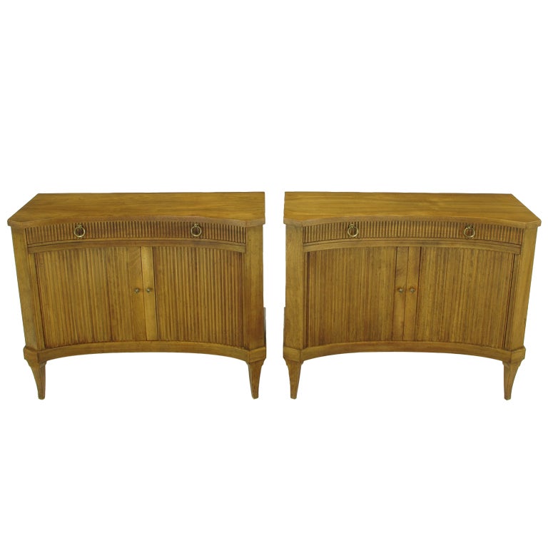 Pair Baker Reverse Bow-Front Walnut  Cabinets WithTambour Doors