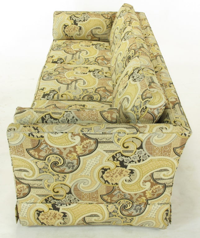 Mid-20th Century Baker Three-Seat Sofa In Mod Imari Print Upholstery