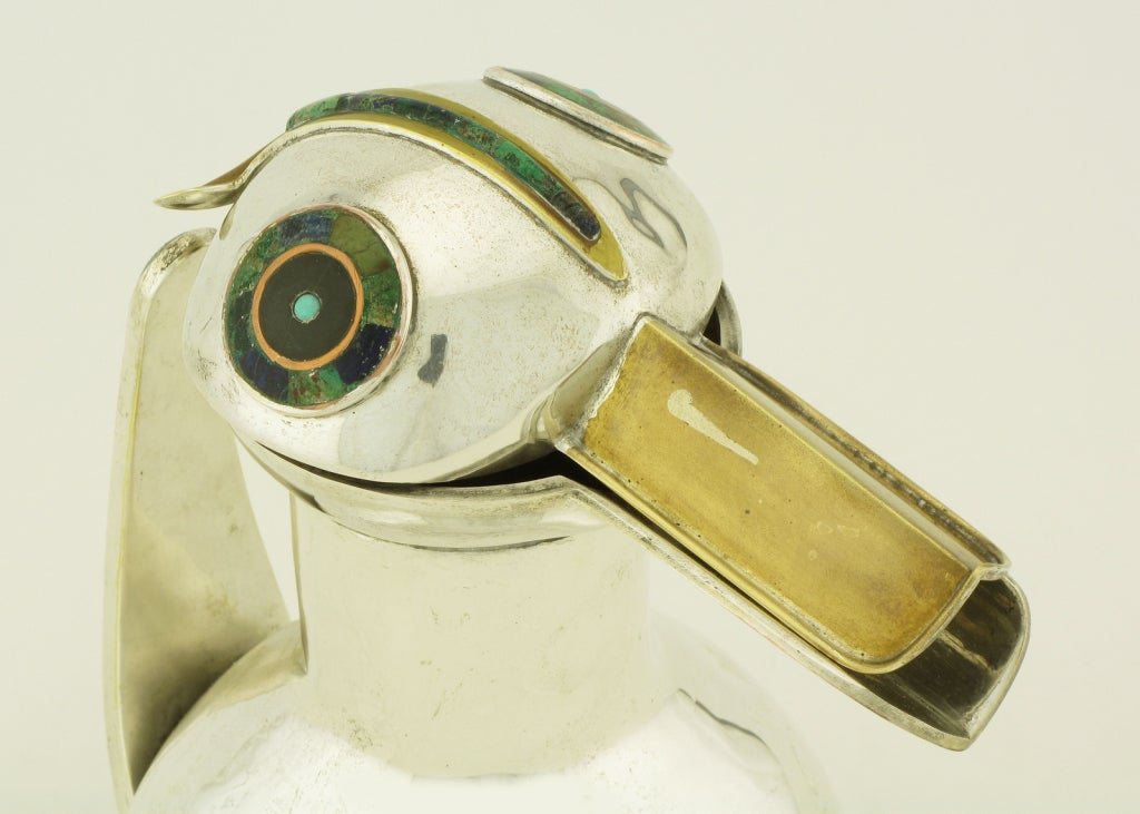Los Castillos Silver & Inlaid Stone Duck Pitcher 2