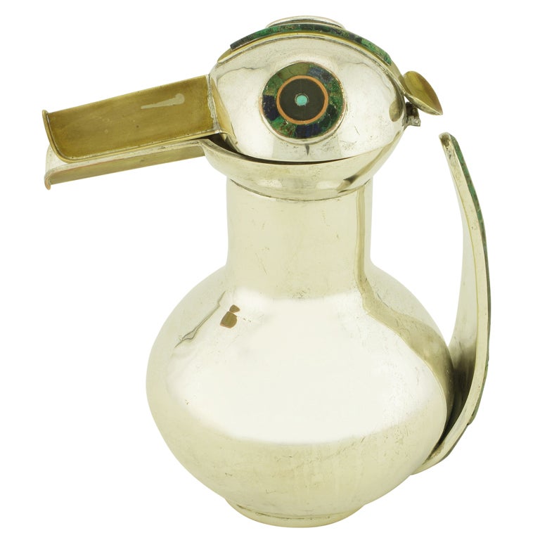 Los Castillos Silver & Inlaid Stone Duck Pitcher